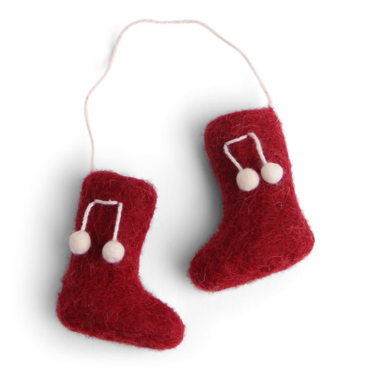 Felt Christmas Tree Decoration - Booties in Festive Red-0